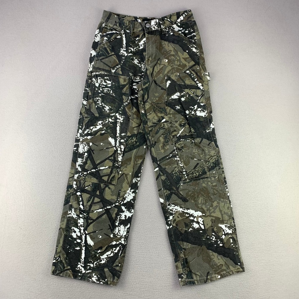 RSQ Straight Carpenter Pants Jeans Kids 16 Camo Real Tree Print Utility Y2K